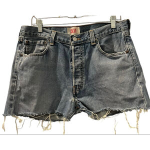 Levi Strauss 501 Cutoff Distressed Denim Jean Shorts Size 33 Button Fly Blue